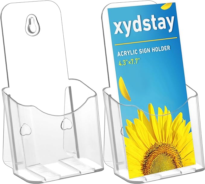 Acrylic Brochure Holder 4x9 Inches Slant Back Design, Clear Display Stand, Plastic Table Stand Sign Holder,Pamphlet Holder Flyer Holder,Display Stand,Table Signs Plastic Paper Holder for Office, Home, Store, 2 Pack