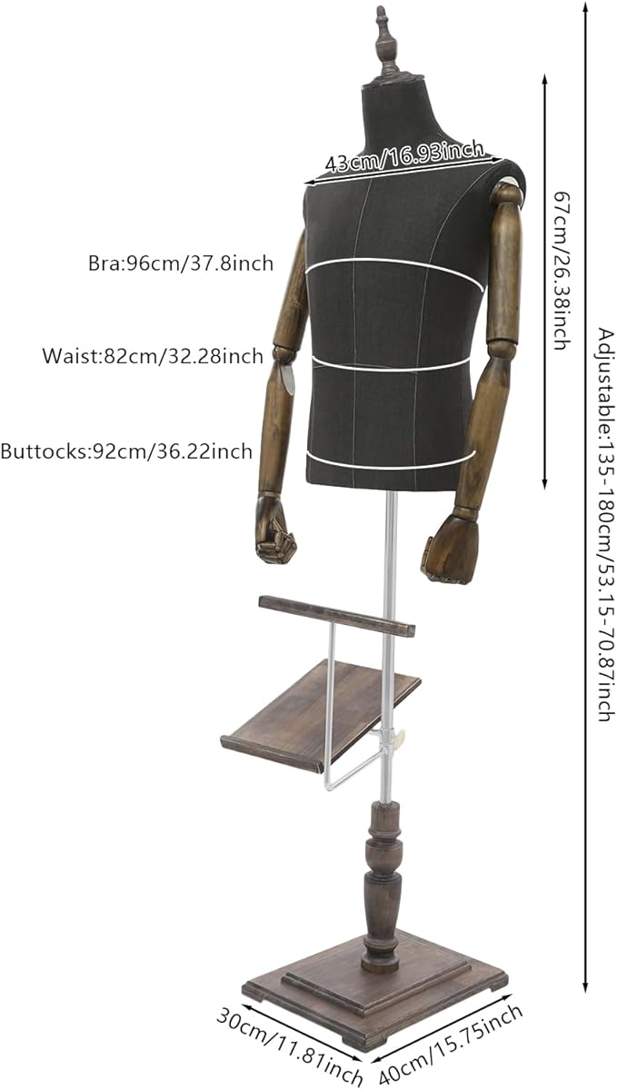 Male Dress Form Mannequin, Adjustable Height 4.43-5.91 ft for Clothing Display, with Detachable Shoe Holder & Pants Rack, Store Window Display Props for Retail, Boutique, Visual Merchandising