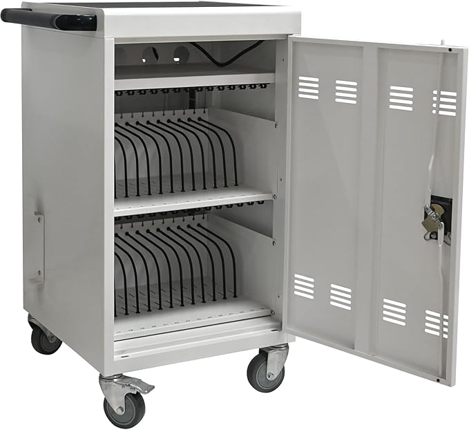 32 Devices Laptop Charging Cart, Tablet Storage Carts for Pad Up to 16.3" Screen Size, Classroom Computer Mobile Charging Station for Pads,Chromebooks,Laptops,Security Storage (White)
