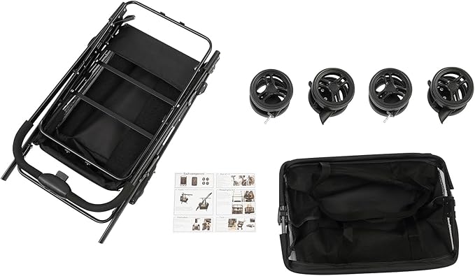 Heavy Duty Folding Shopping Cart with 44.09 lbs Capacity, 2-Tier Foldable Grocery Cart with Removable 56L+33L Bag,Portable Utility Carts for Market, Laundry, Picnic,Outdoor