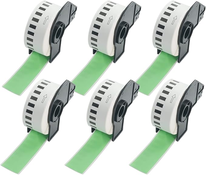 BETCKEY - Continuous Length Labels Replacement for Brother DK-2210 (1.1 in x 100 ft), Compatible with Brother QL Label Printers [6 Rolls/Continuous Labels, Green]