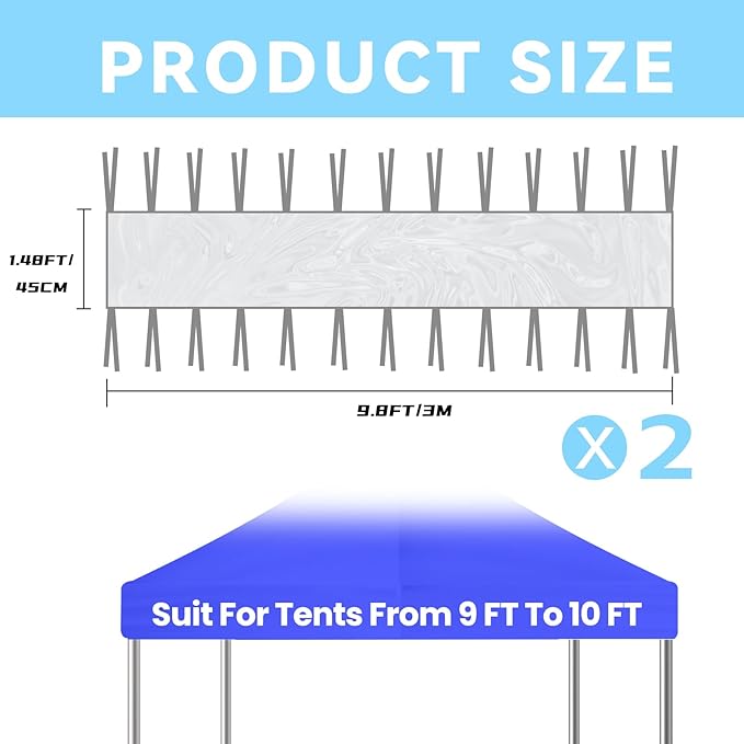 2Pcs 10FT Canopy Rain Gutters for Pop Up Canopy, Waterproof Polyester Drainage System, Tent Extension Attachment Accessories