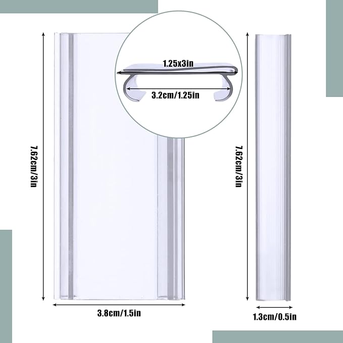 Kathfly 100 Pcs Plastic Wire Shelf Label Holder, Sign and Ticket Holder Clips with Paper Insert Area 3"x1.25" Compatible with Metro 1-1/4 Inch Shelves, Label Inserts Included