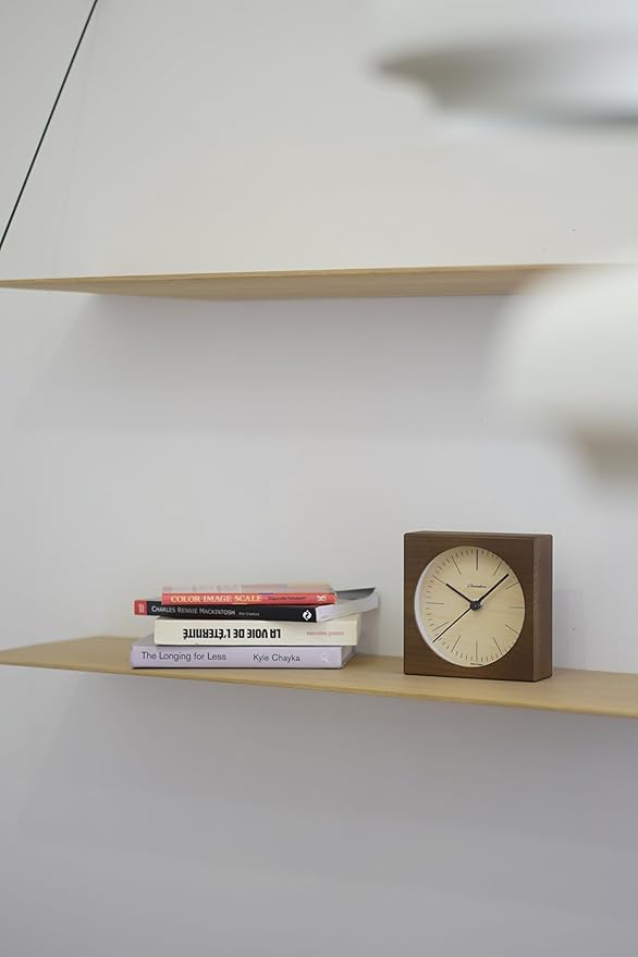 Wooden Desk Clock Japanese Handcrafted Solid Wood Clock Silent Non-Ticking Battery Operated Modern Decorative for Living Room Bedroom Office LINE Desk Clock CH-075 (Dark Brown)
