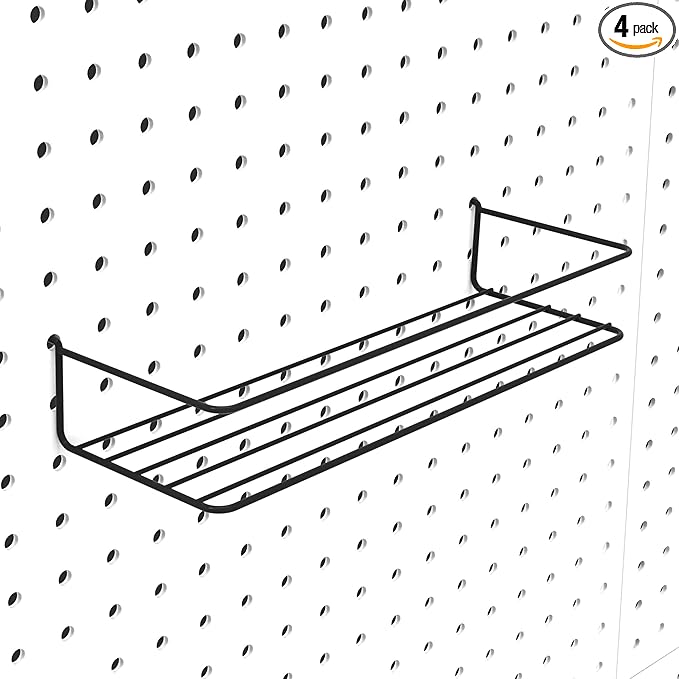Pegboard Shelves, Peg Board Hooks, Organizer, for Storing A Variety of Tools, 4 Packs, Black