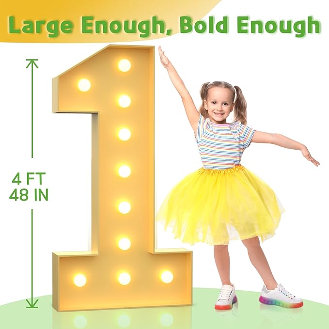 Marquee Numbers 4 Feet Tall Large Light Up Numbers 13th 13 Year Old Thirteen Birthday Decorations Big Yellow Light Outdoor Anniversary Decorations Balloon Arch Kit Party Backdrop 13