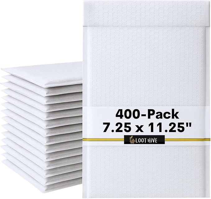 400-Pack 7.25x11.25" White Poly Bubble Mailers, Padded Shipping #1 Envelopes Self Seal Tear Resistant Lightweight Mailing Bags for Small Business, Books, DVDs, Gifts