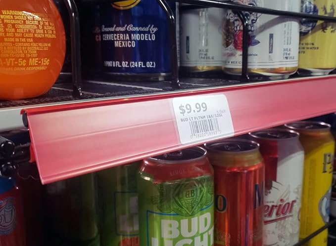 Price Tag Holder and Molding for Double Wire Cooler/Freezer Shelves | 30" Long | 1.25" High | 25 Pack | Red