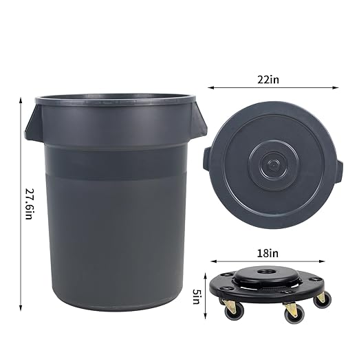 32 Gallon Outdoor Trash Can with Lid and Wheel, Rolling Trash Can with Removable Wheels, Commercial Trash Cans, Outdoor Garbage Can for Kitchen, Garage, Backyard and Patio（2 Pack）