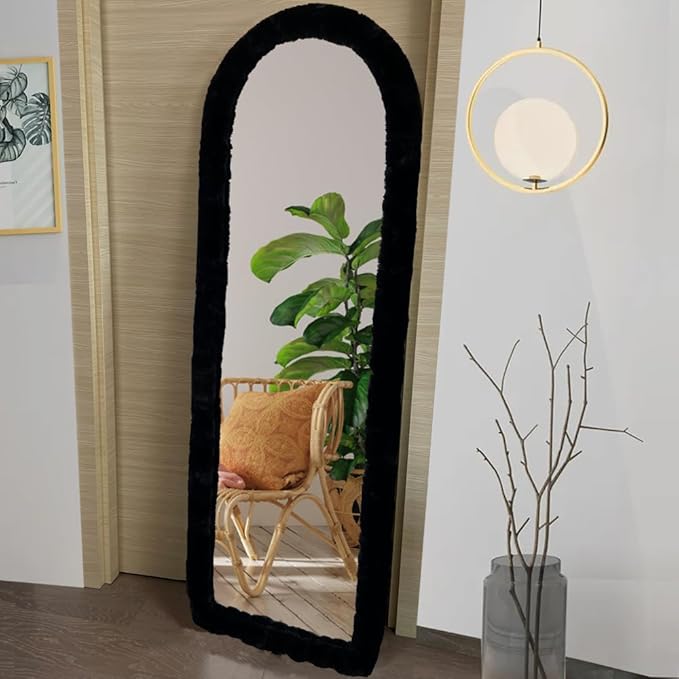 Fluffy Mirror Cover - 64"x21" Full Length Stretch Universal Ultra Soft Non-Slip Cover Warm Home Decor for Bedroom Cloakroom, Gift for Girls