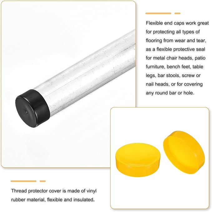 uxcell 4pcs Rubber End Caps 200mm(8 Inch) ID Vinyl Round End Cap Cover Screw Thread Protectors Yellow, 50mm Height