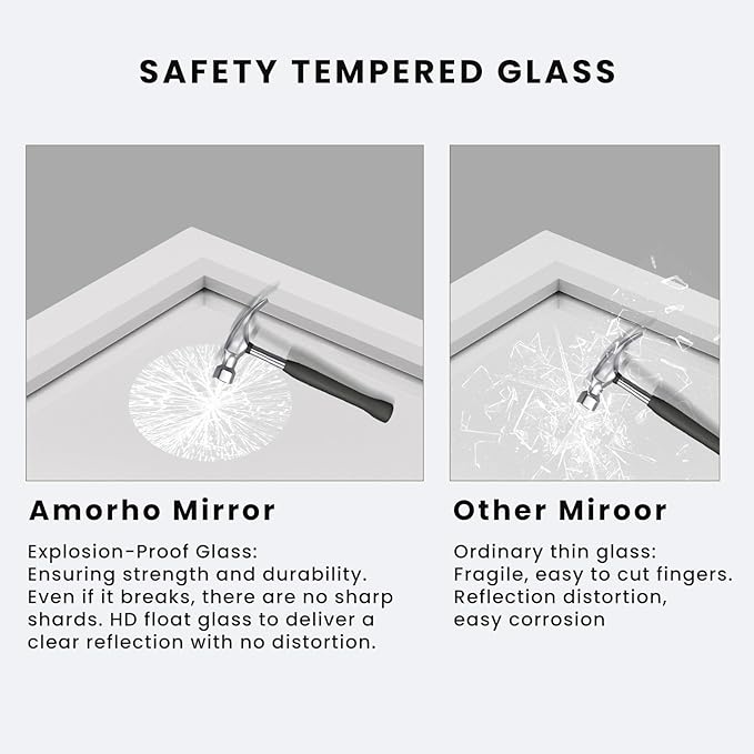 Amorho Bathroom Mirror, 40X32 Inch White Thick Metal Framed Wall Mirrors for Vanity, Bedroom, Living Room, Entryway, Rectangle Wall-Mounted Mirrors(Horizontal/Vertical).