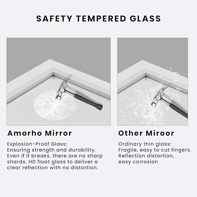 Amorho Bathroom Mirror, 72 X32 Inch White Thick Metal Framed Wall Mirrors for Over 2 Sinks, Bedroom, Living Room, Entryway, Large Rectangle Wall-Mounted Mirrors.
