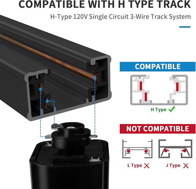 6-Light LED Track Lighting Kit with 6.6FT H Type Track Lighting Rail, Dimmable Track Lights Modern Kitchen Track Lighting Fixtures Ceiling Spot Light 2700K-5000K, CRI90+, 36° Beam 10W 800lm, Black