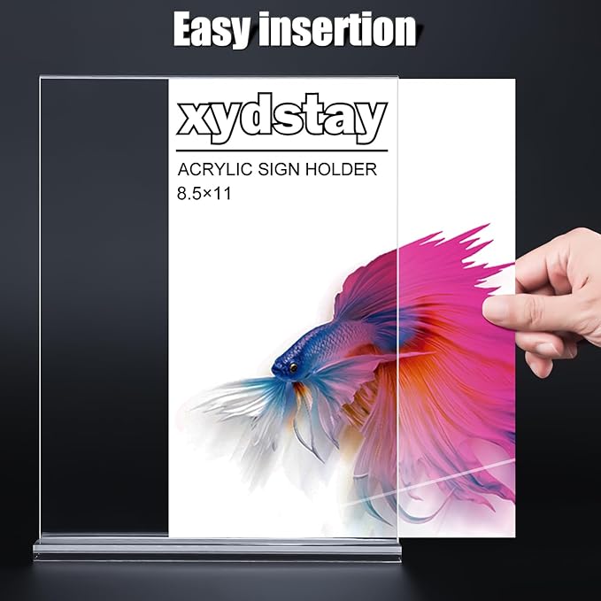 12pack Acrylic Sign Holder 8.5 X 11, Vertical T Shape Clear Plastic Paper Sign Holder, Menu Holder Display Stand, FLyer Table Sign Holder for Restaurant, Office, School, Store and Home Use