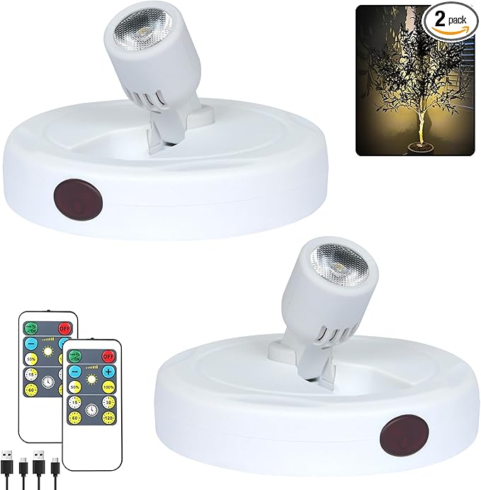 LED Spotlight, Rechargeable Battery Picture Lights, Uplighting Indoor, Spot Light with Remote, Plant Tree & Wall Art Display Dartboard Closet Spotlight-White