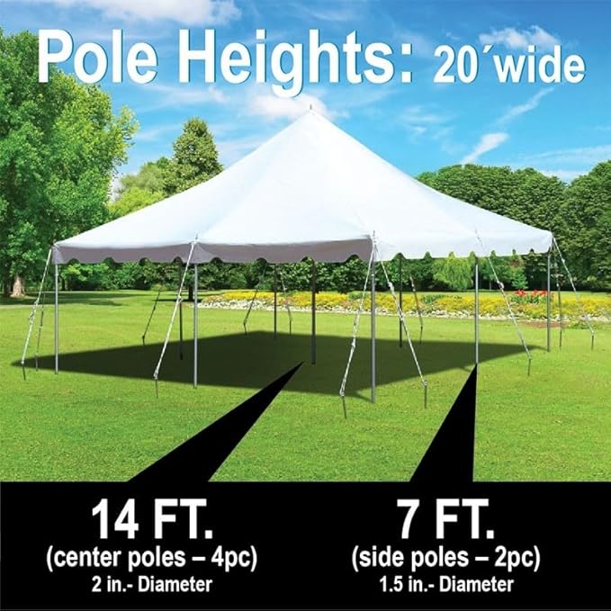 TentandTable 20' x 20' Premium Canopy Tent, White, Outdoor Pole Tent, 40-80 Person Capacity for Parties, Weddings, Events, Commercial and Residential Use, Large Heavy Duty Vinyl Canopy Tents