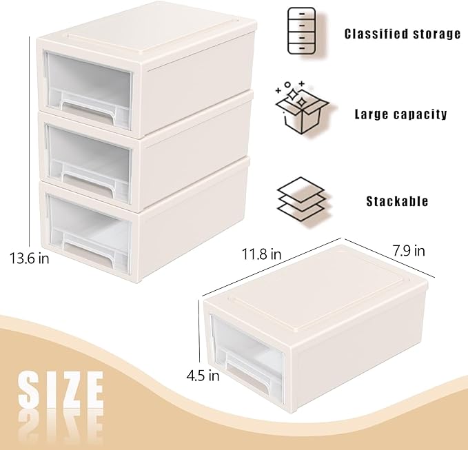 Oymlclivisa Small Stackable Desktop Drawers Unit, Plastic Storage Drawer, 3 Packs