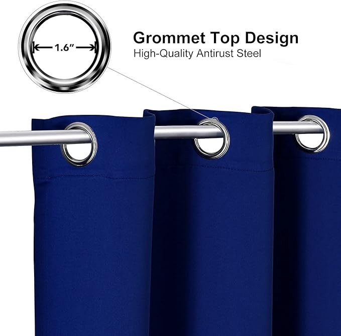 ChrisDowa Grommet Blackout Curtains for Bedroom - Thermal Insulated Room Darkening Curtains for Living Room (1 Panel Set, Royal Blue, 42W x 84L)