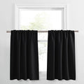 PONY DANCE Black Short Window Curtains for Kitchen 36 inch Long, 2 Panels Set Half Window Drapes for Bedroom Basement, Blackout Small Curtains for Travel Trailers, Width 34 x Length 36 inches