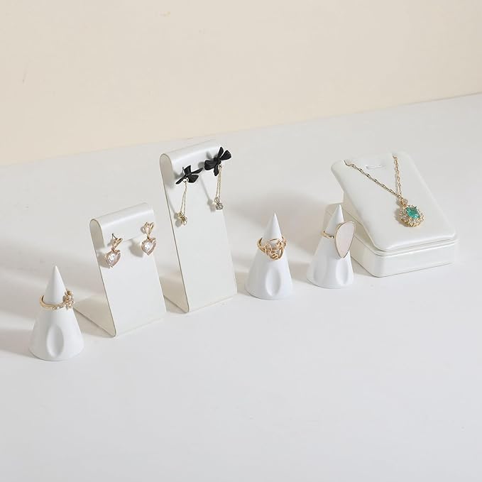 GemeShou White earring holder for girls, Leather earring display stand for selling, Jewelry earring hanger for boutique store【White-Earring stand-2pcs】