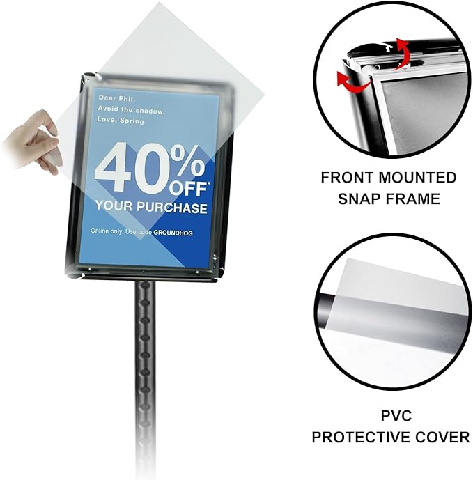 Adjustable Heavy Duty Poster Sign Holder Stand Floor Sign Stand Aluminum Snap Open Frame for 8.5 x 11 inches both Vertical and Horizontal view Displayed Used for Living and Business(Black-2pack)
