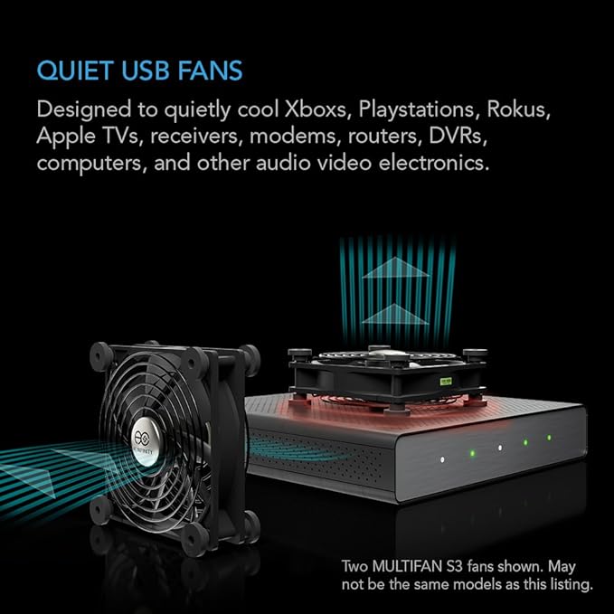 AC Infinity MULTIFAN S5, Quiet Dual 80mm USB Fan, UL-Certified for Receiver DVR PlayStation Xbox Computer Cabinet Cooling