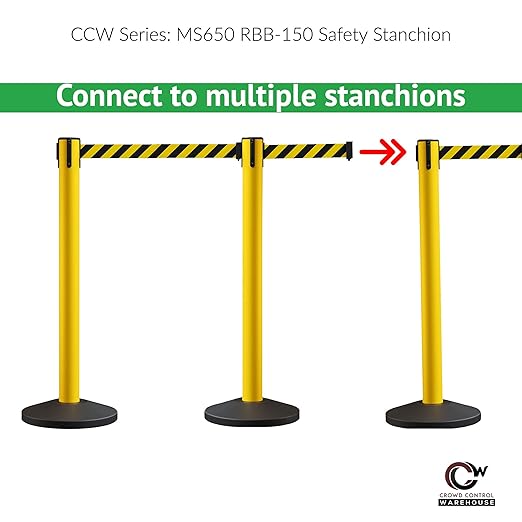 Crowd Control Warehouse CCW Series RBB-150 - Set of 2 Stanchion Retractable Belt Barriers - 16 Foot, Red"Caution - DO NOT Enter" White Letters Belt with Orange Post - Easy Assembly