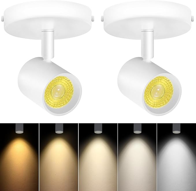 VANoopee 5-Color Dimmable Ceiling Spotlight Flush Mount Adjustable Directional LED Spot Lights Indoor Bright Accent Fixture for Art Picture Living Room - CRI90 24° Flicker Free 10W 800lm White 2 Pack