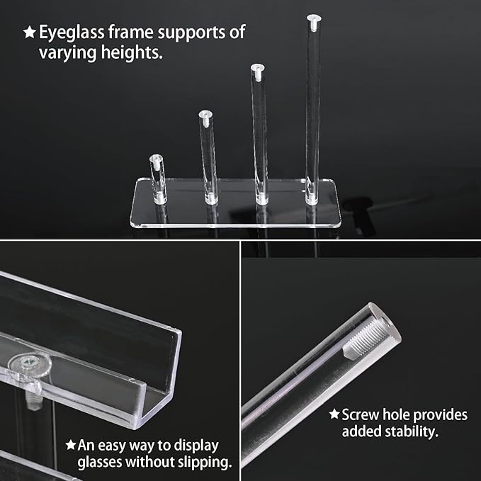 MOOCA 2 Pcs Set 4 Tier Premium Acrylic Eyeglasses Frame Stand, Sunglasses Rack, Sunglasses Stand Acrylic Eyeglasses Display, Eyewear Rack Holder, Glass Display, 9 in H