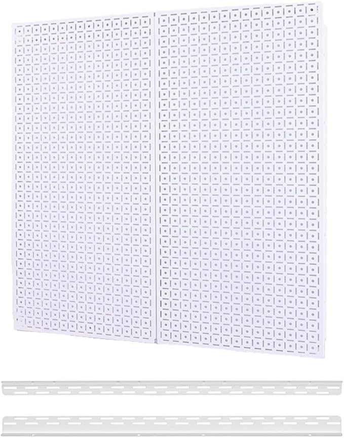 OmniWall Pegboard 2- Panel Side-By-Side Set 32-Inch Tall x 32-Inch Wide Metal Pegboard For Garage & Home Storage White