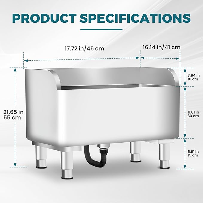 Commercial Mop Sink 304 Stainless Steel Floor Sink with Deep Basin, Anti-Splash Design & Quick Drainage Heavy-Duty Mop Service Basin for Kitchen, Laundry, Garage, Restaurant 18''