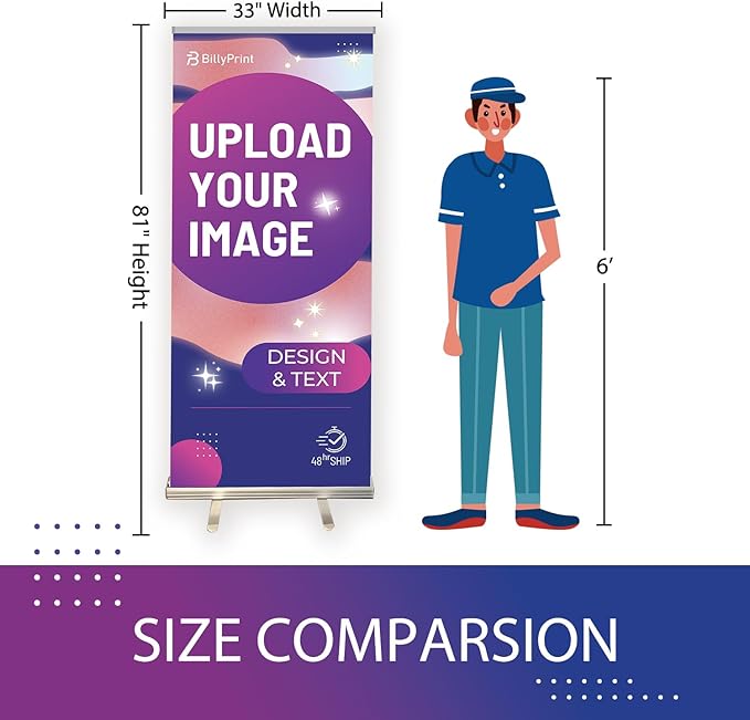 BillyPrint Custom Retractable Banners 33x81in with Standard Stand, Customizable Sign for Business, Corporate Events, Advertising - Customized Prints with Travel Bag - 1 unit