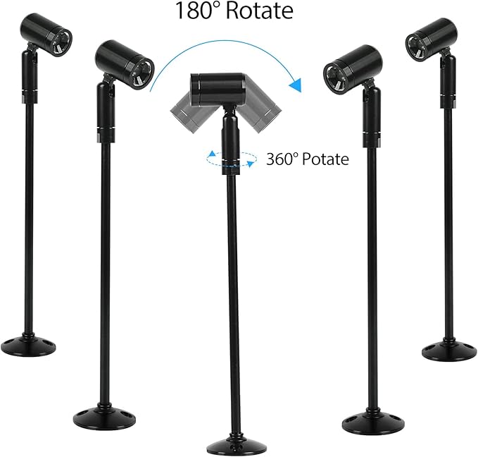 2 Pack Mini LED Spotlight, 3W Aluminum Spot Light Jewelry Showcases Display Lighting Adjustable Angle AC 110V Hard Wired Standing Up Cabinet Spotlight Accent Lights (Black Warm Light 3000K)