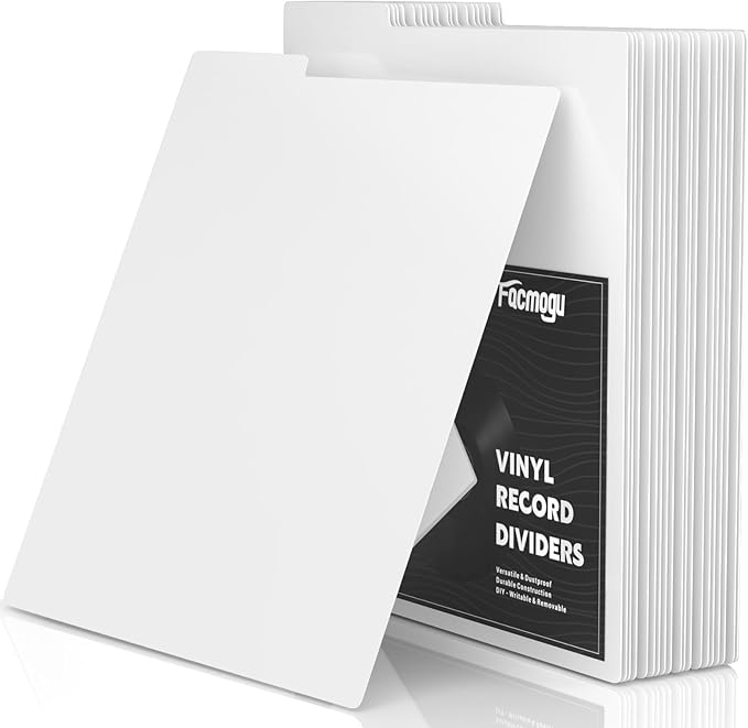 Facmogu 20PCS Vinyl Record Dividers, Upgrade Thicker 12" Plastic Vinyl Record Divider, Reusable DIY Blank Album Vinyl Separators for LP DVD Record Organization, Writable 33 RPM Record Dividers - White