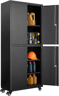 Metal Storage Cabinet-Heavy Duty Rolling Tool Cabinet Garage Storage Cabinets with Adjustable Shelves&Lockable Doors - Black