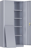 Greenvelly Metal Storage Cabinet, 72" Dark Gray Steel Garage Cabinet with Doors and Adjustable Shelves, Metal Cabinet with Lock,Garage Cabinets and Storage System for Garage,Home Office,School