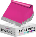 Fuxury Poly Mailers 12x15.5 Inch 500 Pcs, Bulk Shipping Bags for Clothing, Strong Adhesive Shipping Envelopes for Small Business Suppliers,Waterproof Mailers Poly Bags Mailing Envelopes Pink