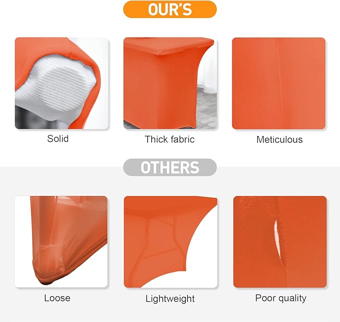 SEPARO 2 Pack 6 Ft Orange Table Cover Fitted Rectangular Tablecloth Stretchable Fabric Table Cloth 6 ft Wrinkle-Free for Party Tradeshows Banquet Weddings Cocktail