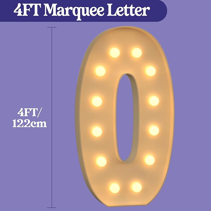 Marquee Letters 4 Feet Tall, 4FT Large Light up Letters O, Big Sign O with Warm White Light for Birthday HOCO Wedding Proposal Engagement Graduation Party Backdrop Decorations
