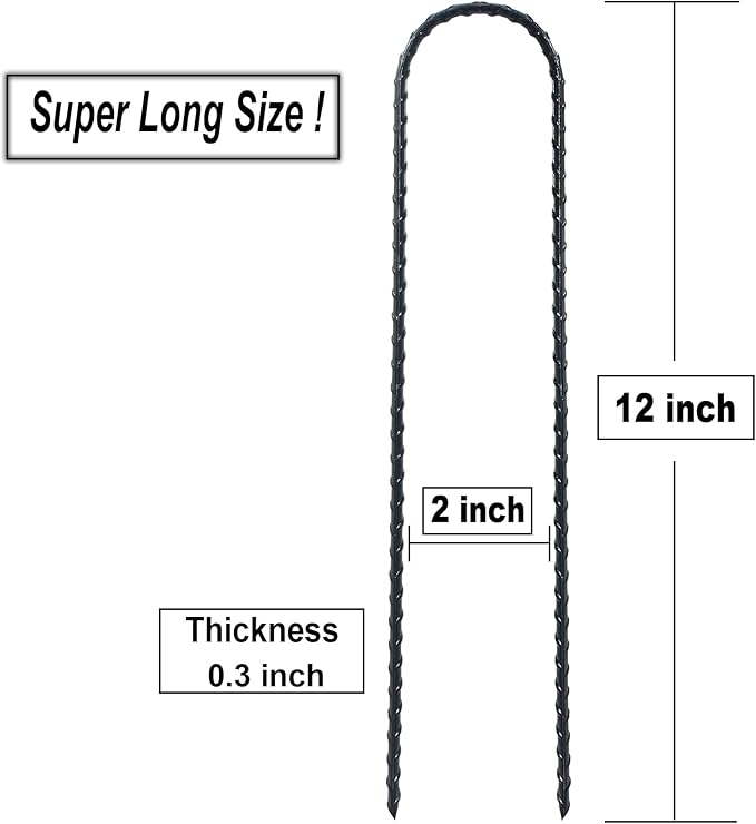 Trampolines Wind Stakes 24 Pack, 12 Inch Heavy Duty U Shaped Rebar Stake Ground Anchors Galvanized Steel Safety Trampoline Anchors for Garden Decoration, Camping Tents, Soccer Goals, etc