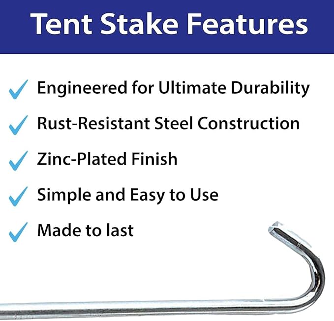 Steel Tent Stakes - Heavy-Duty Ground Hook Spikes, Metal Anchors for Commercial Inflatables, Outdoor Camping Canopy, Fence, Garden, Tent Accessories, 5/8" Diameter x 24" Length, 50-Pack
