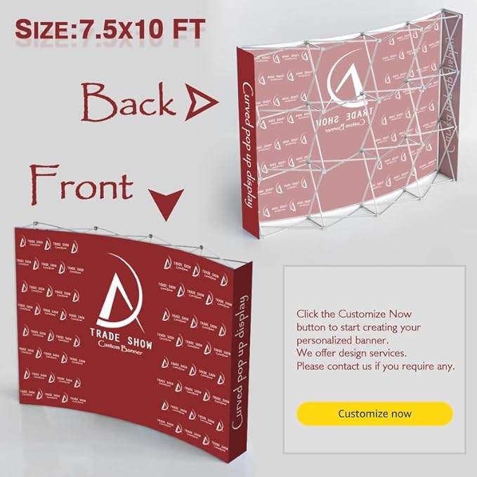 Curved Pop Up Displays 7.5 x 7.5 FT Trade Show Backdrop Display Custom Banner Tradeshow Booth Tension Fabric Pop Up Backdrop for Business/Campuses/Weddings/Corporate