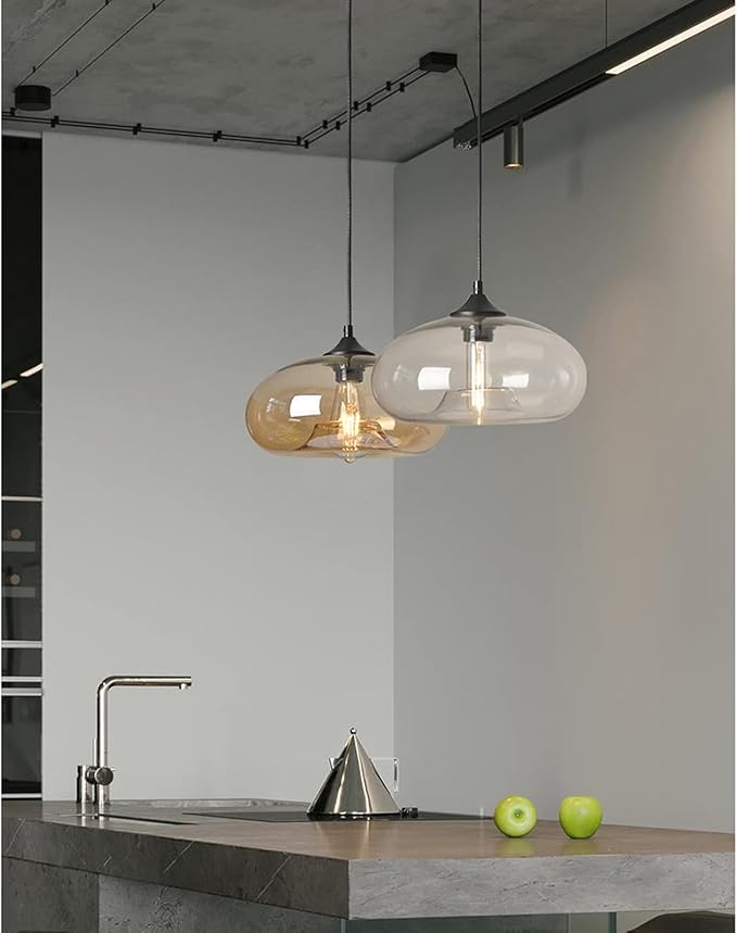 Industrial Pendant Light Shade of Onion Vintage Chandelier E26 Pendant Lighting for Kitchen Island Colorful Glass Cage (Amber)