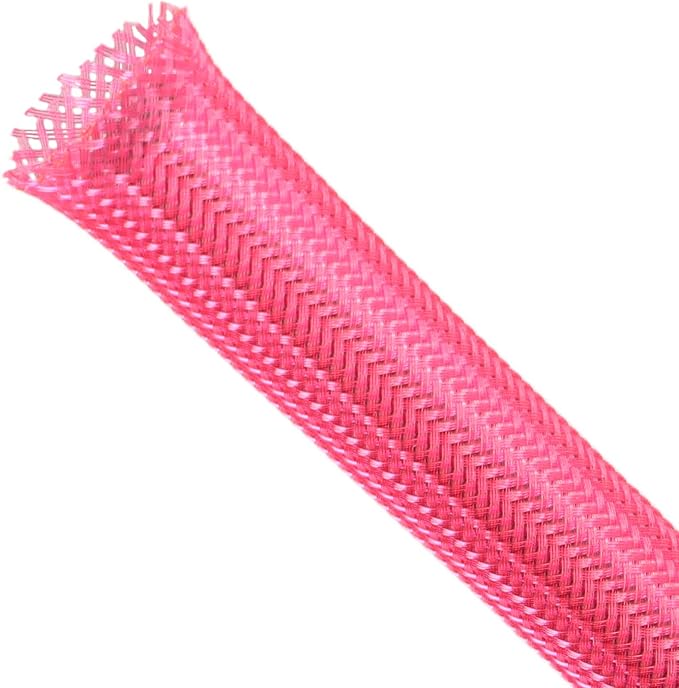 Braided Expandable Cable Sleeve, PET Wire Loom, Flexible Mesh Sleeving Cord Management for TV, Computer, Home Theater, Automotive, Protect Cat from Chewing Cords (Pink, 3/8" x 100ft)