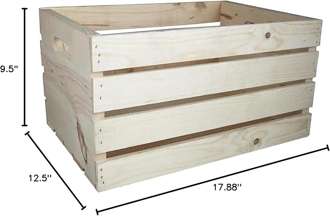 Wilson Large Wooden Pine Crate for Storage and Decoration at Home, Office, Kitchen, Bedroom, and Retail (12.5"x9.625"x17.875")(1) SINGLE CRATE
