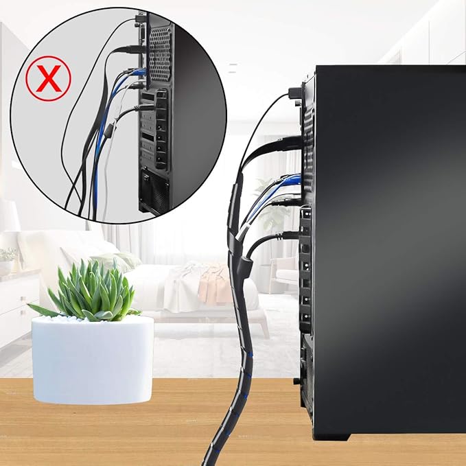33FT XHF 5/16" Spiral Cable Wrap 8mm(Wrapping Range:6mm-60mm) Cord for Computer Electrical Wire Organizer Sleeve Hose RoHS Black