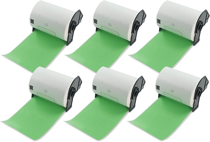 BETCKEY - Shipping Labels Replacement for Brother DK-1241 (4 in x 6 in), Compatible with Brother QL Label Printers [6 Rolls/1200 Labels, Green]