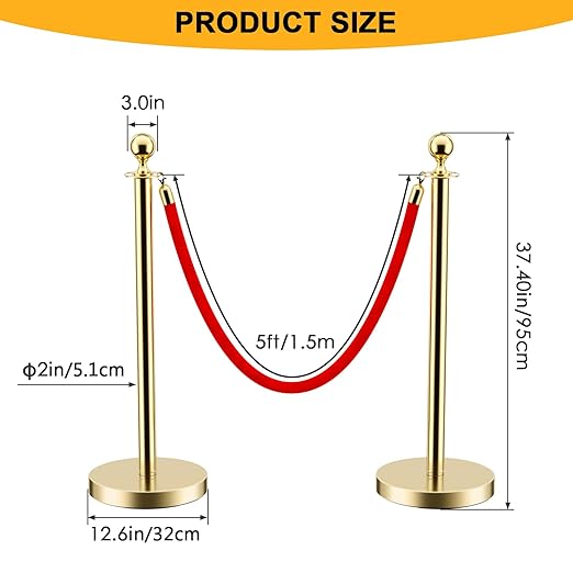 LOVMOR 8 PCS Stainless Steel Stanchion Post Queue 5 ft Red Velvet Rope Red Carpet Ropes and Poles Crowd Control Barriers for Red Carpet Themed Decoration