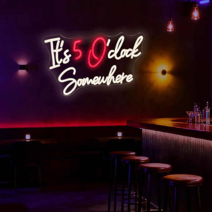 It's 5 O'Clock Somewhere Neon Bar Sign, Dimmable USB LED Neon Light for Home Bar Decor, Man Cave, Pub Party -Gift for Husband, Father, Birthday & Christmas